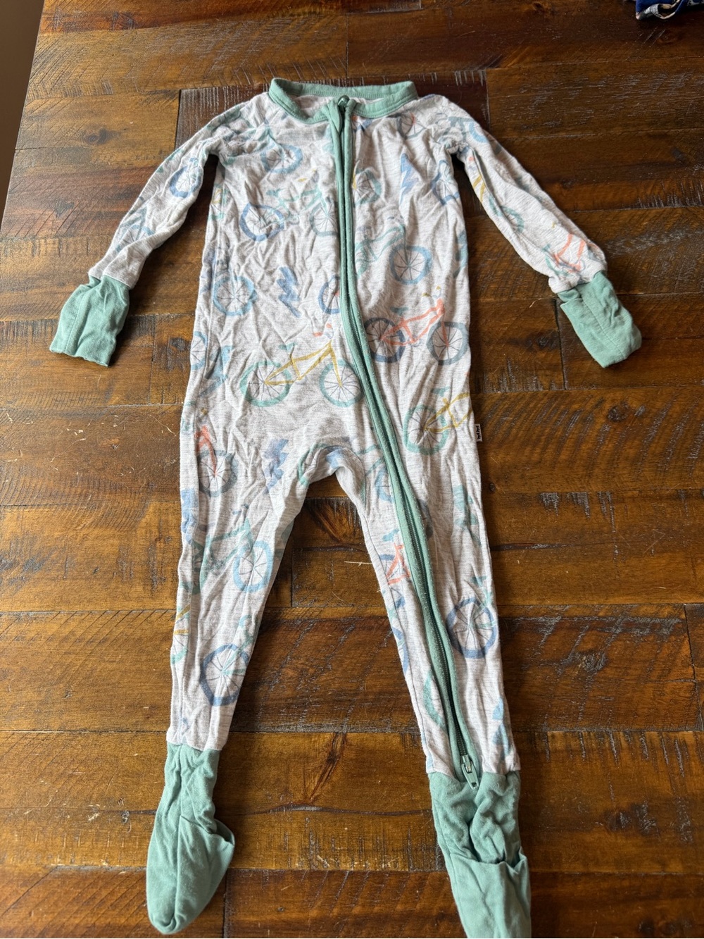 Little Sleepies Mint and Gray Bicycle Footed Pajamas 6-12m